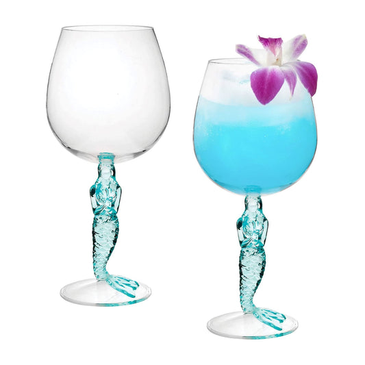 Mermaid Stem Wine Glasses, Shatterproof Acrylic Glass 17 oz, Set of 2