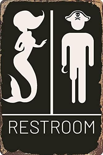 Nautical Restroom Sign - Pirate and Mermaid Themed Decor for Beach and Ocean Inspired Bathrooms | Funny Bathroom Sign, 12" * 8" (515)