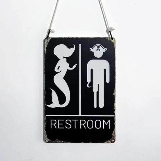 Nautical Restroom Sign - Pirate and Mermaid Themed Decor for Beach and Ocean Inspired Bathrooms | Funny Bathroom Sign, 12" * 8" (515)