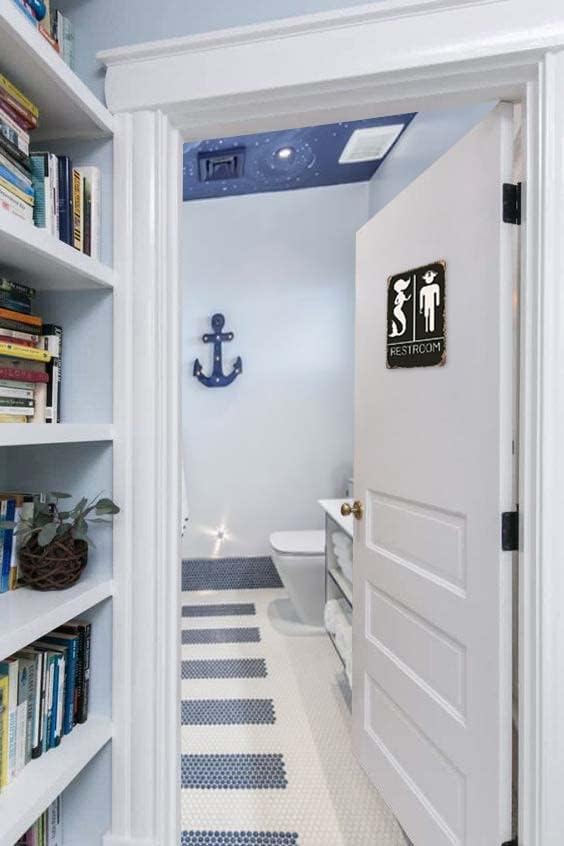 Nautical Restroom Sign - Pirate and Mermaid Themed Decor for Beach and Ocean Inspired Bathrooms | Funny Bathroom Sign, 12" * 8" (515)