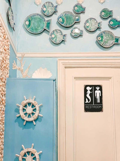 Nautical Restroom Sign - Pirate and Mermaid Themed Decor for Beach and Ocean Inspired Bathrooms | Funny Bathroom Sign, 12" * 8" (515)