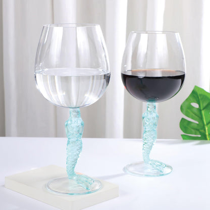 Mermaid Stem Wine Glasses, Shatterproof Acrylic Glass 17 oz, Set of 2