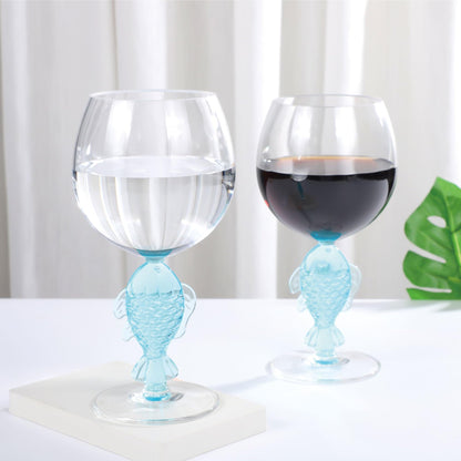 Mermaid Stem Wine Glasses, Shatterproof Acrylic Glass 17 oz, Set of 2