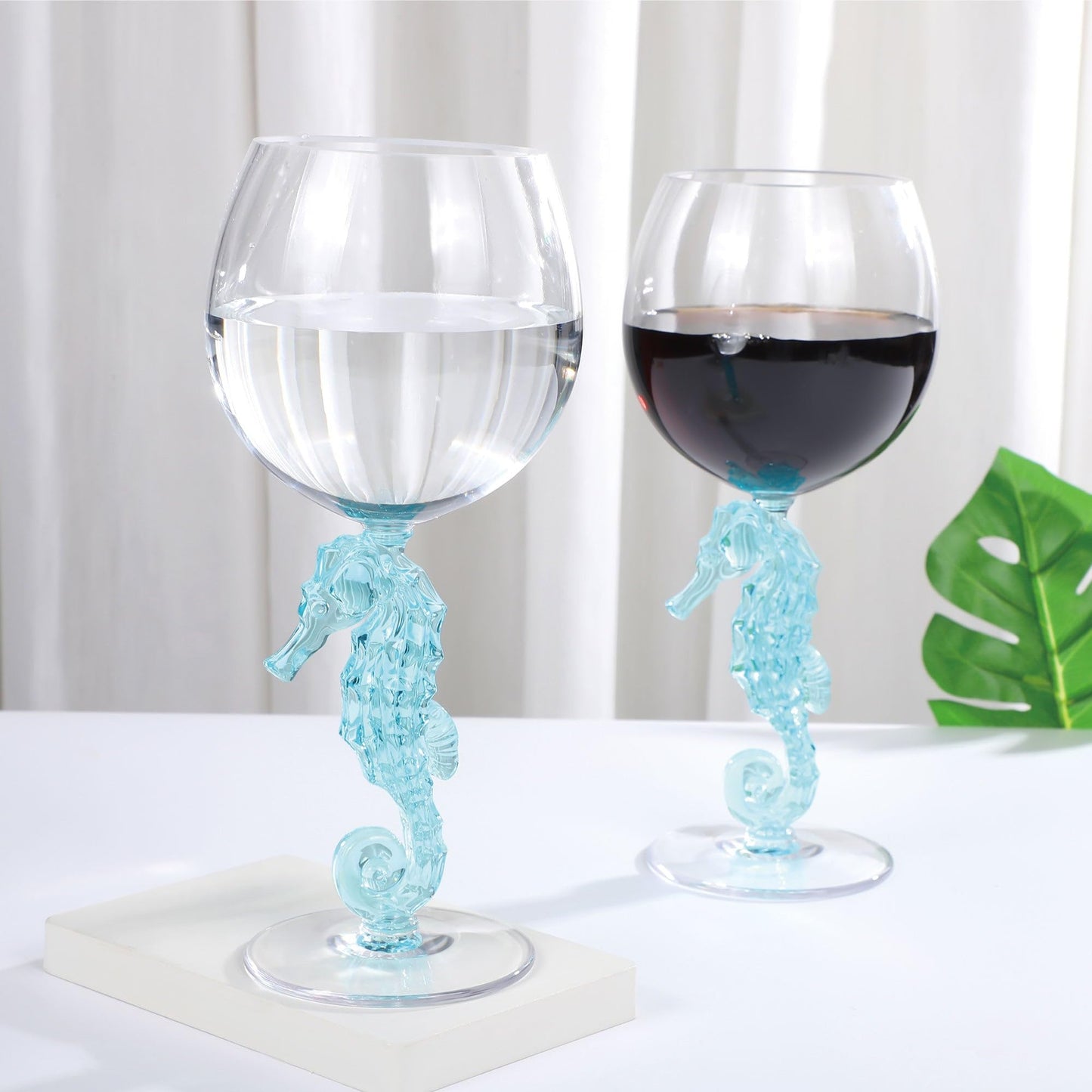 Mermaid Stem Wine Glasses, Shatterproof Acrylic Glass 17 oz, Set of 2